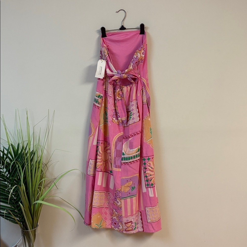 BNWT Midnight Sky Women’s Pink Patterned Tie-Back Bow tube top Dress size L - Picture 3 of 4